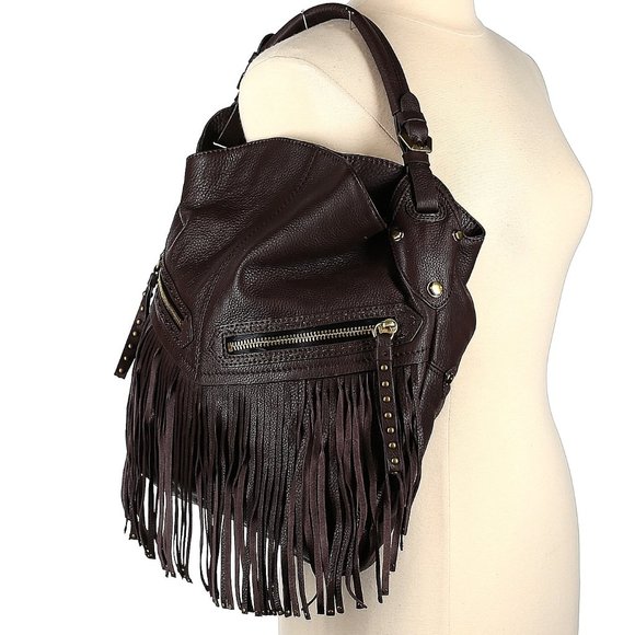 💋STUNNING💋  GENUINE LEATHER BRISTOL FRINGE HOBO BAG in BROWN - Picture 11 of 14